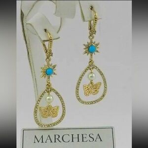 Marchesa Chandelier Earrings Clear Crystals Blue Beads